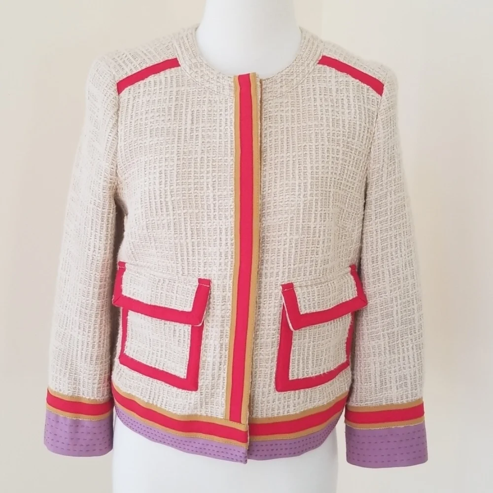 TORY BURCH Creme with Red Combo Size 6 Blazer
